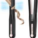 SKIMI Airflow Styler, Titanium Flat Iron Hair Straightener, Professional Curling Iron with Cooling Air Vents to Lock in Style, 5 Temps & Dual Voltage, Auto Off(Black & Pink).