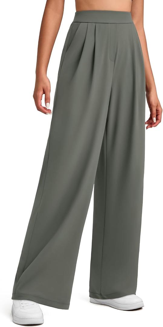 G4Free ShiftReady Women's Wide Leg Yoga Dress Pants with Pockets High Waisted Work Trousers Dressy Casual (M)