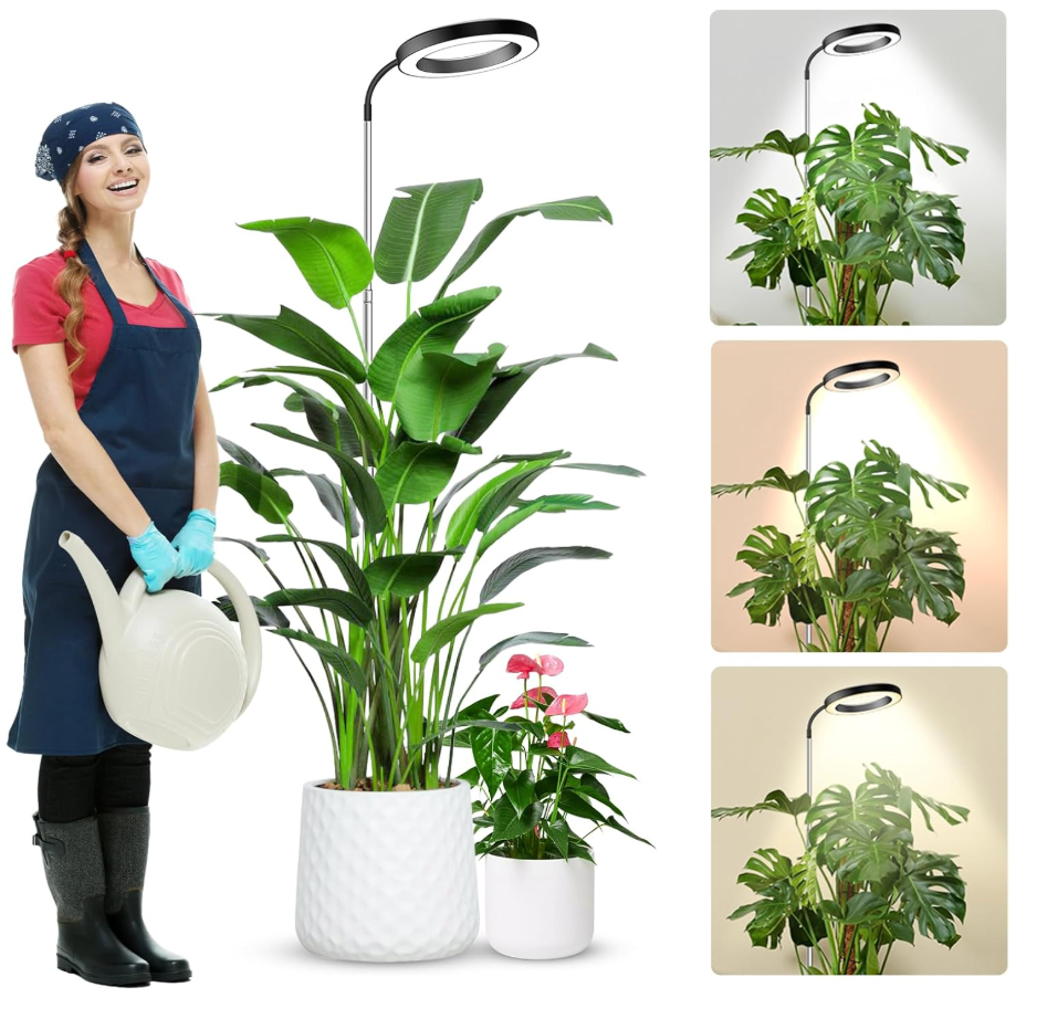Grow Lights for Indoor Plants Full Spectrum, 80 LEDs 3 Colors Grow Light, 65in Large Plant Lights for Indoor Growing with 360°Gooseneck, 6/12/16H Timer, 5 Brightness, Height Adjustable, Black