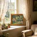 Gold Framed Canvas Wall Art Vintage Impressionist Rose Garden Pond Picture Wall Decor Rustic Farmhouse Floral Print Paintings Ideal for Living Room Bedroom Thoughtful gift and Home Decor 16x24 in