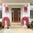 CCILAND 2 PCS Artificial Hanging Flowers for Outdoors, Fake Flower Plants UV Resistant Faux Hanging Spring Flowers for Home Porch Garden Patio Yard (Double Pink)