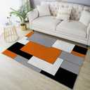 Ansouyi Orange Gray Non-Slip 5x7 ft Area Rugs, Washable Rug Carpet for Living Room, Abstract Color Block Geometric Home Decor Rugs for Game Room Classroom Bedroom Dining Kindergarten Room