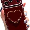 Cute Case for iPhone 17 Pro Max 6.9'', Wine Red Soft TPU Shape Shockproof Protective Cover with Stand, Luxury Bumper Wave Frame Curly Shape Love Heart Holder Kickstand Phone Case for Girls Women
