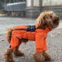 Lovelonglong Waterproof Dog Raincoat 4-Leg Full Body Dog Rain Suit with Reflective Strips & Leash Opening, Outdoor Dog Jacket for Rainy Weather L