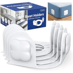 4Pcs Bed Sheet Holders for Corners, Fitted Sheet Holder Keep Sheets Firm, Durable Heavy Duty Bed Sheet Clips, Bed Lock Sheet Holders,Fit All Mattress Easy Install (White)