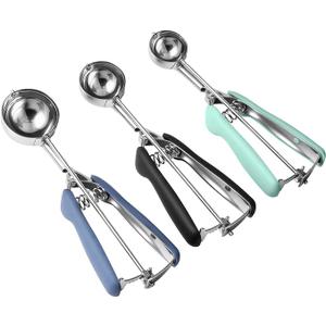 Cookie Scoop set, Size #60/ #40/ #20, Cookie Dough Scoop, 3 Pack Cookie Scoops for Baking, Non-Slip Grip, Blue/Black/Mint, For Cookies Muffin Cupcake Meatball Ice Cream