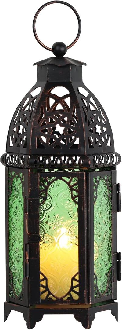 DECORKEY Christmas Decorations for Home, 11 Medium Size Vintage Metal Hanging&Tabletop Candle Holder Decor, Halloween Ramadan Decorations for Indoor Outdoor Porch Patio (Green)