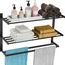 Towel Racks for Bathroom 24 Inch, 3 Tier Towel Shelf with Double Towel Bar, Wall Mounted Towel Rack SUS 304 Stainless Steel, Towel Storage for Bathroom Lavatory, Black
