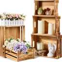 CroBlissful 5 Pack Decorative Wood Crates for Display 5 Sizes Rustic Nesting Wooden Crates Vintage Storage Container Boxes with Handles Handmade Decorative Baskets Bin for Farmhouse (Classic Color)