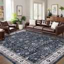 GarveeHome Large Area Rugs 9x12 for Living Room, Vintage Tribal Washable Rug Soft Non Slip Backing Floor Mat Carpet Indoor Thin Traditional Rug for Bedroom Dining Room Playroom Nursery Home Decor (Navy)