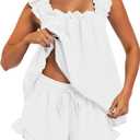 SIMIYA Pajama for Women Set 2 Piece Ruffle Pj Soft Tank Top and Shorts Bridal Pajamas Lightweight Summer Cute Sleepwear Shirt, Large 