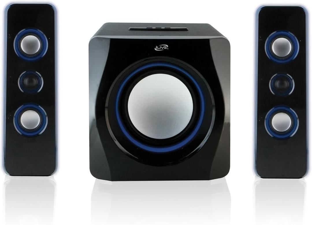 iLive Electronics Bluetooth Speaker System with Built-in Subwoofer, 7.28 x 8.86 x 7.28 Inches, Black (iHB23B)