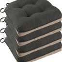 Non Slip Chair Cushions for Dining Chairs Set of 4 Kitchen Chair Cushions 18"x18"x3" Turfted Chair Pads Comfortable and Soft Seat Cushion with Ties, Dark Grey
