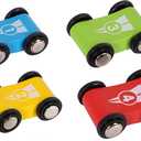 Wooden Car Ramp Race Track Toy - Toddler Car Playset - Replacement Cars 4 Pack - Matching Click Clack Track Vehicles Toddlers -Racing First Sport Cars for 18 Months -Stocking Fillers Stuffers Kids