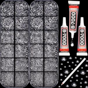 11000Pcs Transparent Clear Rhinestones Flatback with b7000 Glue for Crafts Clothing Crafting Shoes Tumblers Cups Dress, Transparent Resin Rinestones Gems Flat Back Crystals Diamonds 2-5mm Mixed Sizes