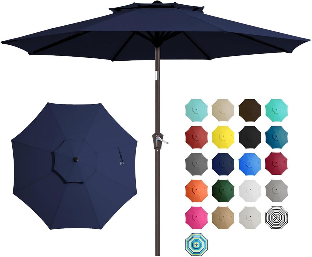 JEAREY 9 ft 2-Tiers Patio Umbrellas Outdoor Table Market Umbrella w/Push Button Tilt/Crank, 8 Sturdy Ribs, UV Protection Waterproof Sunproof(Navy Blue)