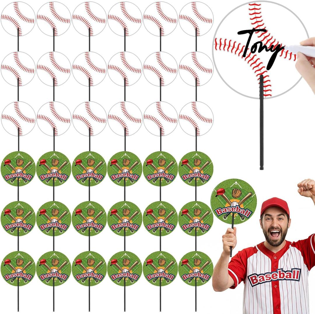 36 Pcs Baseball Party Decoration, 7 Inch Baseball Hand Fan Party Favor Birthday Centerpiece DIY Signed Hand Fan Sport Table Topper for Sport Ball Gift Support Match Athletes Parade Float