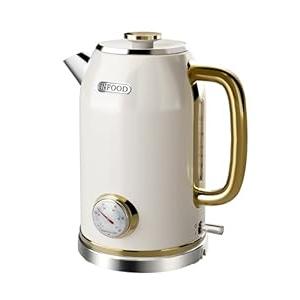 INFOOD Retro Electric Kettle 1.8L/ 60.8oz with Thermometer - 1200W Fast Boiling Stainless Steel Tea Kettle with Water Level, BPA-Free, Auto Shut-Off, Boil-Dry Protection, Pearl White