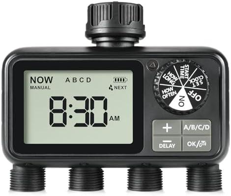 Sprinkler Timer,4 Outlets Programmable Water Timer for Garden Hose,Outdoor Hose Timers with Rain Delay/Manual/Automatic Watering System,Digital Irrigation Timers for Yard,Lawn