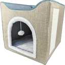 Cat Houses for Indoor Cats,Cat Beds,Cat Cave Bed for Indoor Cats,with Cat Scratching Post and Plush Ball,Foldable,16.5 x 16.5 x 15 Inches,Brown