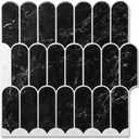 Art3dwallpanels Peel and Stick Backsplash Tile, 10 Sheets 12 x 12 Inch Stick on Backsplash for Kitchen, 3D PVC Self Adhesive Wall Tiles for Bathroom Laundry Room Back Splashes, Black Marble