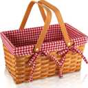 Yesland Picnic Basket, Natural Woven Basket with Double Folding Handles, Woodchip Basket & Organizer Blanket Storage for Egg Gathering, Wedding, Candy Gift & Toy (13 x 8 x 6-1/4 Inches)