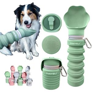Collapsible & Portable Dog Water Bottle with Dispenser for Walking, Travel, and Outdoor, 9oz-17oz Leak-Proof Silicone Water Bottle for Dogs on The Go (Green) | Leak-proof collapsible dog water bottle expands from 9oz to 17oz for easy hydration on walks, hikes, and trave