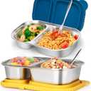 2 Pack Stainless Steel Snack Containers with Silicone Lids - Leakproof 2 Compartment Snack Box, Stainless Steel Forks, Reusable, Divided, Safe Food Storage Containers for Adult, Kids, School, Travel, Gift