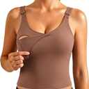 Ecavus Nursing Bras for Breastfeeding Longline Sports Maternity V Neck Buttery Soft Crop Tank Top with Built in Bra, L
