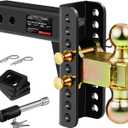 Adjustable Trailer Hitch, Fits 2.0-Inch Receiver, 6-Inch Drop/Rise,2"" & 2-5/16"" Ball Hitches for Trucks, 18,000 LBS GTW - Receiver Hitch with Anti-Theft Pin, Solid Ball Mount, BLK,X-452006