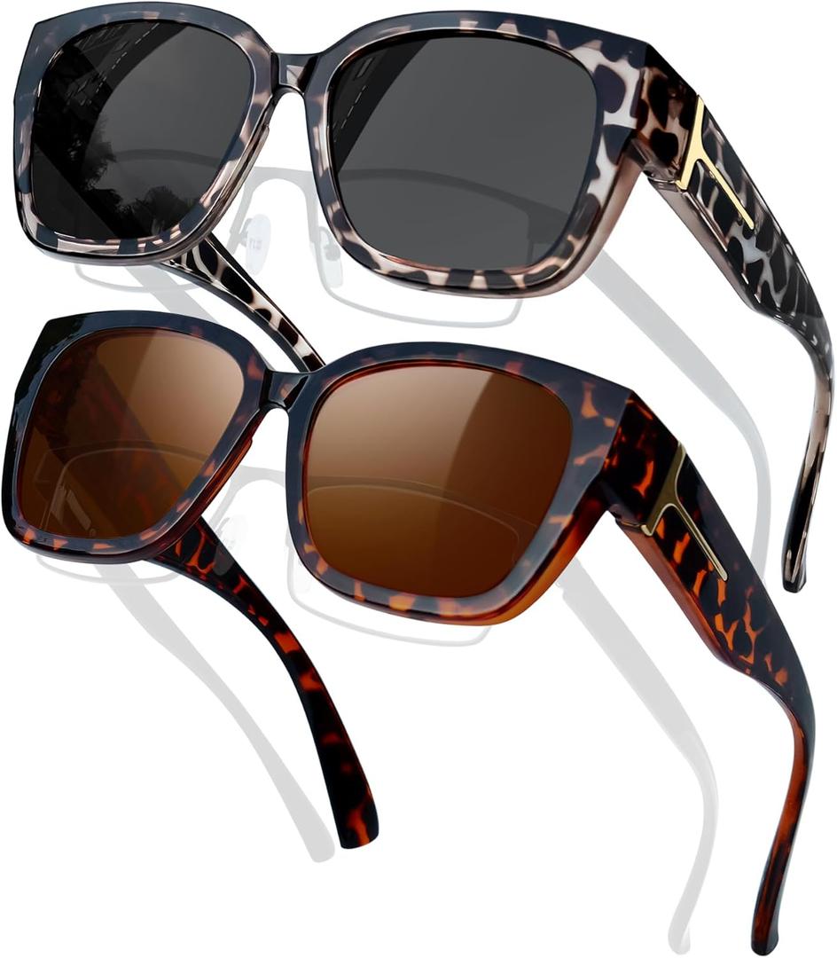 KANASTAL Over Glasses Sunglasses Polarized Fit Over Sun Glasses Oversized Design Fashion Wrap Around Shades 2 Pack