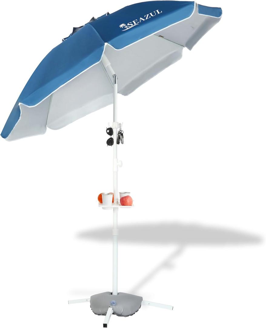 6.5ft Sun Shade Umbrella, Portable Umbrella with Stand for Sports, Water Weight Bag, Adjustable and Lightweight, Sun Protection, Blue