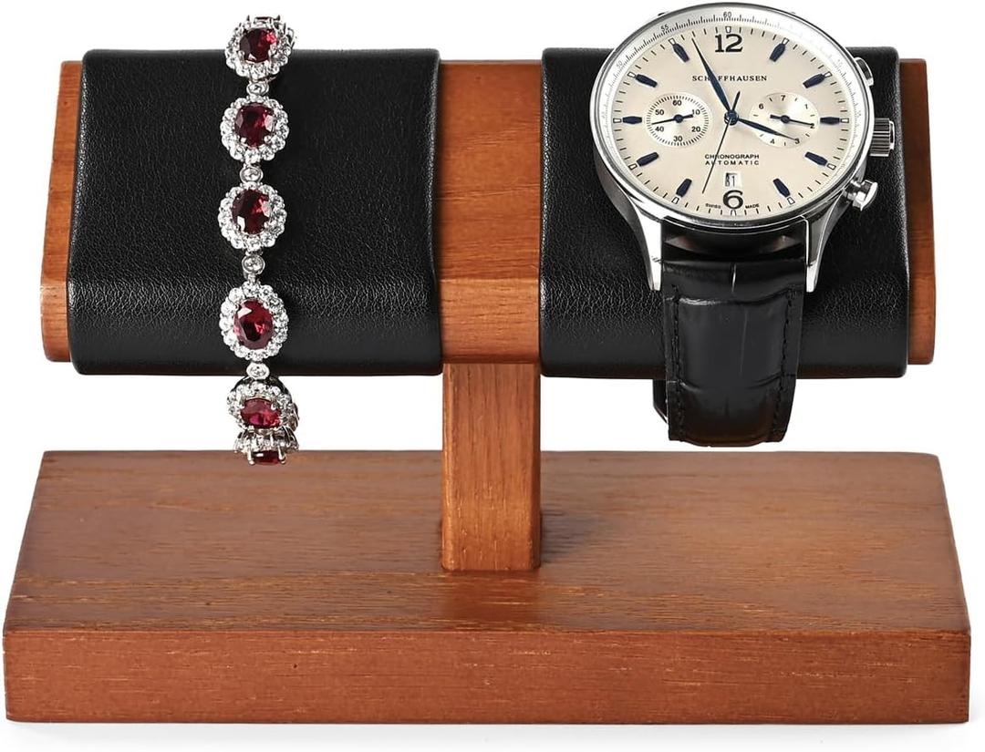 Oirlv Solid Wood Double Watch Display Stand Watch Bracelet OrganizerBlack