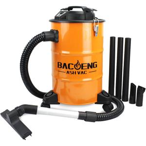 BACOENG 5.3-Gallon Ash Vacuum with Double Stage Filtration System, 10 Amp Ash Vacuum for Pellet Stoves with 1200W Powerful Suction, 5FT Metal Hose and 360 Rotating Wheel