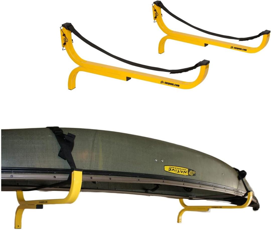 SUSPENZ Kayak Storage Rack, Flat Wall Hanger/Hook for Canoe, Kayak, SUP Storage, Indoor & Outdoor Use, Safety Straps, Holds 125 lbs (11-8801)