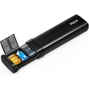 PULIV Metal Weekly Pill Organizer with Sturdy & Sleek Aluminum Alloy Case, Pill Case for Travel with Triple Design Against Spilling, Compact Pill Box 7 Day for Vitamins, Fish Oils, Supplements, Black