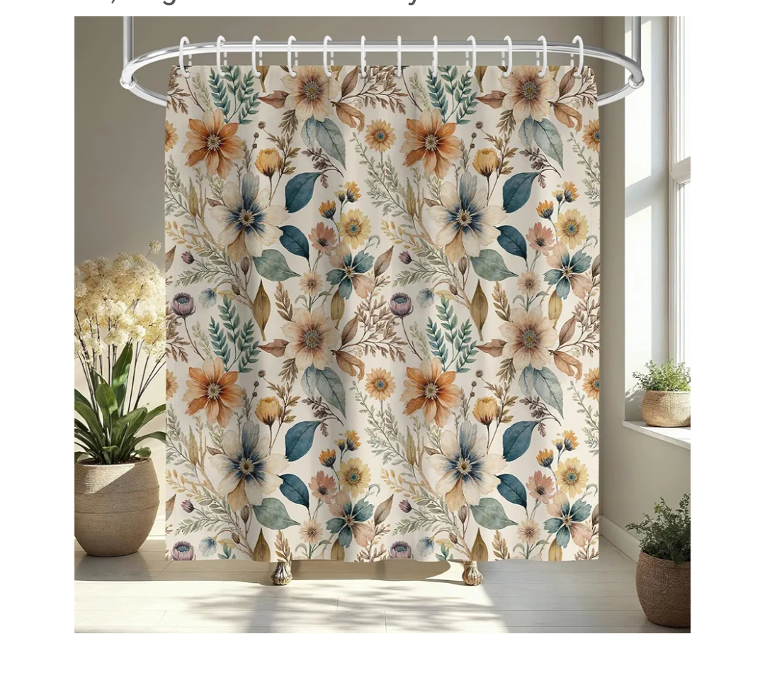 KAIRA Boho Floral Watercolor Shower Curtain 72x72 Inch, Botanical Wildflower Print Waterproof Polyester Fabric, Vintage Cottagecore Bathroom Decor with 12 Hooks, Elegant Farmhouse Style Bath Curtain