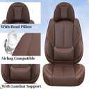 Coverado Front and Back Seat Covers, Waterproof Nappa Leather Auto Seat Protectors Full Set with Head Pillow, 5 Pieces Universal Car Accessories Fit for Most Sedans SUV Pick-up Truck, Brown