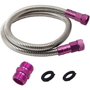 YANWOO 304 Stainless Steel 5 Feet Female to Female Garden Hose with Pink Male to Male Connector for Garden Hose Reel Cart (5ft)
