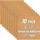 Cork Board Tiles 12"x12" - 1/2" Thick 10 Pack Cork Board Square Bulletin Boards Self Adhesive Corkboards for Walls Pin Boards Corkboards for Office Home School Decor
