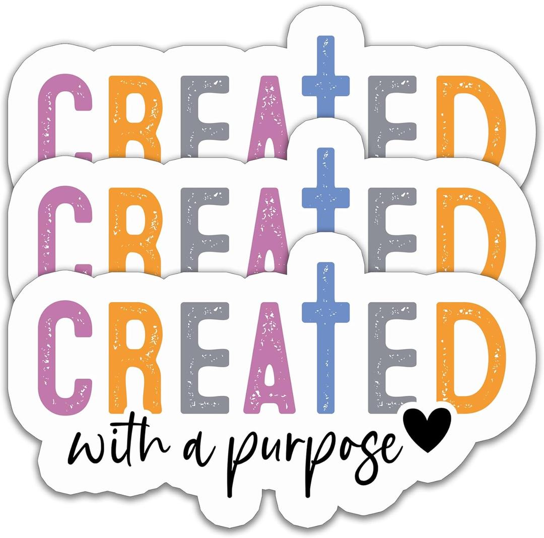 4 x (3PCS) Christian Stickers - Created with a Purpose, Faith Based Bible Verse - Waterproof Vinyl Decals for Laptops, Tumbler, Water Bottles, Scrapbooks  3" x 1.7"