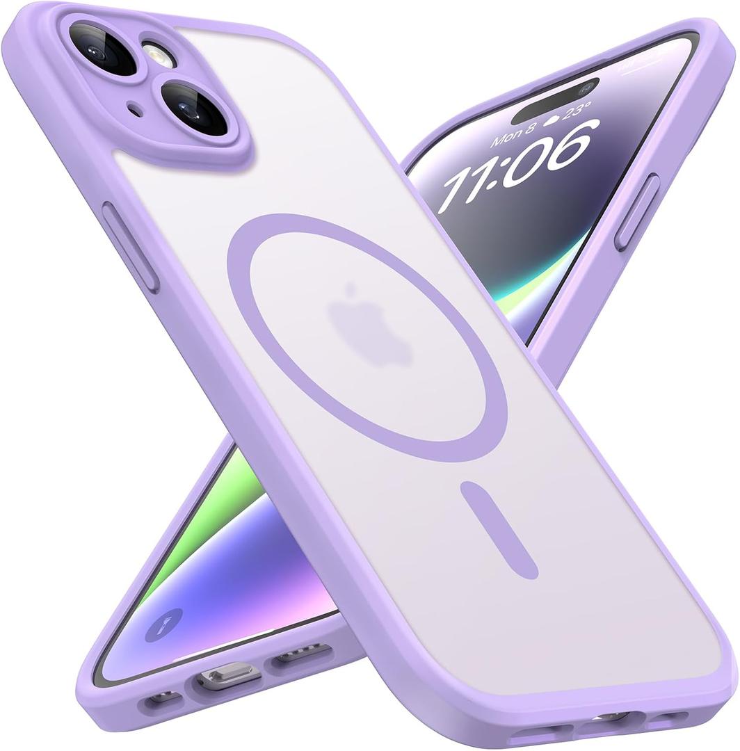 TOCOL Magnetic for iPhone 14 Case, Upgraded Full Camera Protection, Compatible with Magsafe, Drop Protection, Translucent Matte Back Bumper Phone Cover 6.1-Inch (Light Purple)