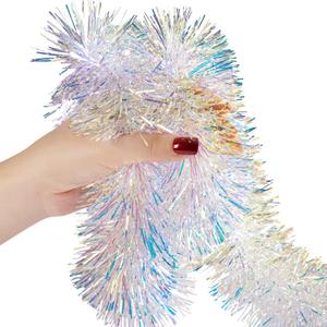 Tinsel Garland Christmas Ornaments  Premium Polar Light Film Garlands for Decoration  Multiple Colors Reflective Christmas Party Decor (20Ft)