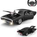 RASTAR RC Cars 1:16 Fast & Furious 1970 Dodge Charger R/T Remote Control Car, Toy Muscle Cars for Boys, Matt Black 2.4G