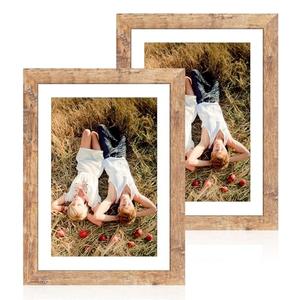 iRahmen 10x14 Picture Frame Set of 2 with Tempered Glass, Rustic Brown Wood Frames Display 8x12 Picture with Mat or 10 x 14 Without Mat for Horizontal or Vertical Wall Mounting