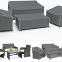 Gasadar Patio Furniture Covers, 4-Piece Outdoor Furniture Cover Waterproof for Patio Loveseat, Chair and Coffee Table, 500D Heavy Duty, Grey (X-Large, Grey+white Seams)