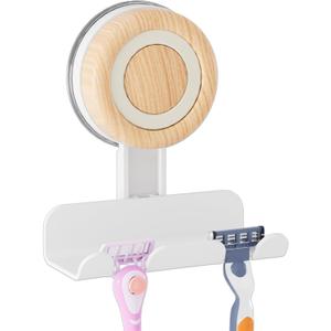 Razor Holder for Shower, Suction Cup Shaver Holder for Wall, Removable&Reusable Suction Cup Hooks for Bathroom, Damage-Free Suction Shower Hooks, Wall Mounted Razor Stand, White (1 Pack)