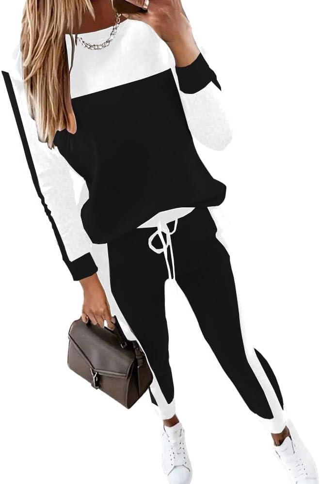 HBQ Women's Color Block 2 Piece Outfits Casual Travel Sweatsuits Lounge Sets 2025 Fall Fashion (X-Large, Black)