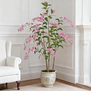 Artificial Jasmine Tree 6ft Black Flower Pot Fake Trees, Lifelike Artificial Trees with Natural - Looking Blooms, Perfect for Any Space