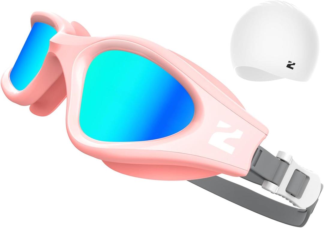 ZIONOR G1 Lite Swim Goggles, Anti-Fog UV Protection, Leakproof Comfortable Fit for Adult Men Women, Includes Swim Cap (One Size, B6(pink-gold+c5 White))